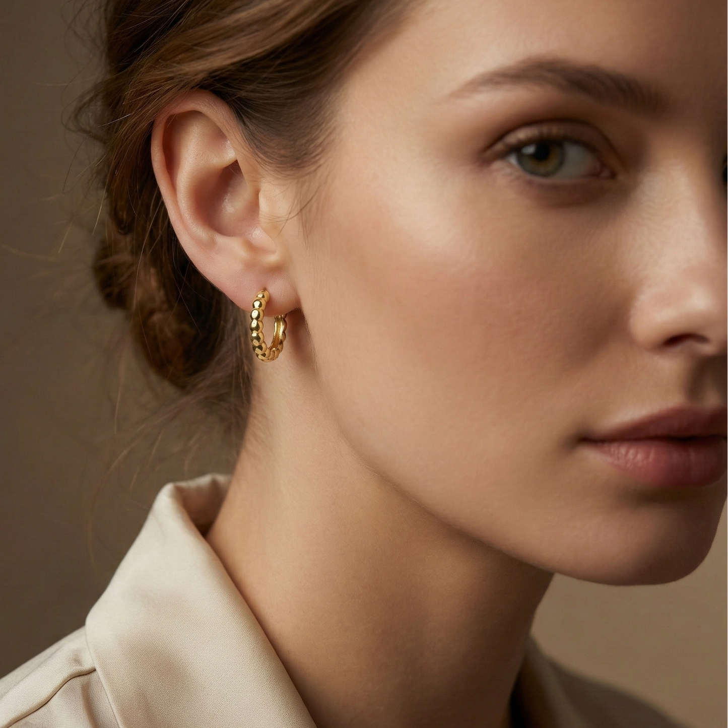 Créoles doré à l’or 18k effet perlé texturé