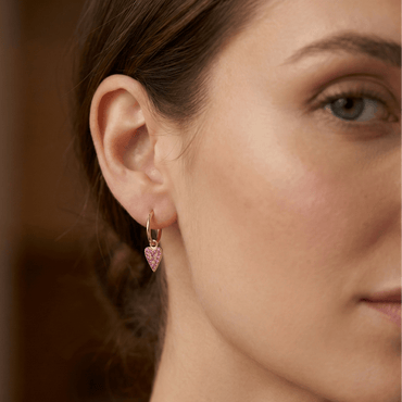 Créoles dorées or 18k avec pendentif cœur pavé de zircons roses