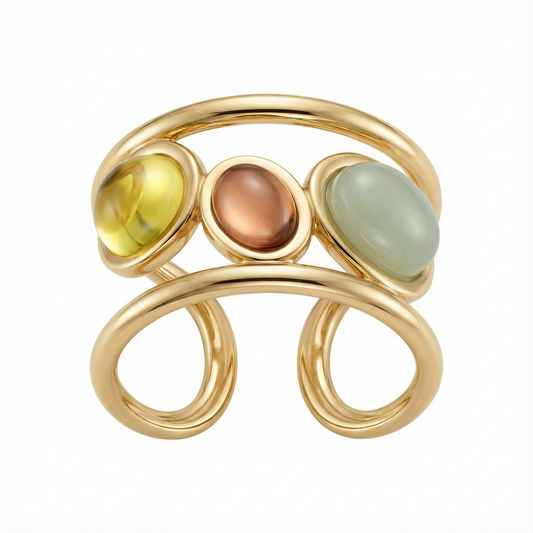 Détail des trois perles colorées sur bague acier inoxydable