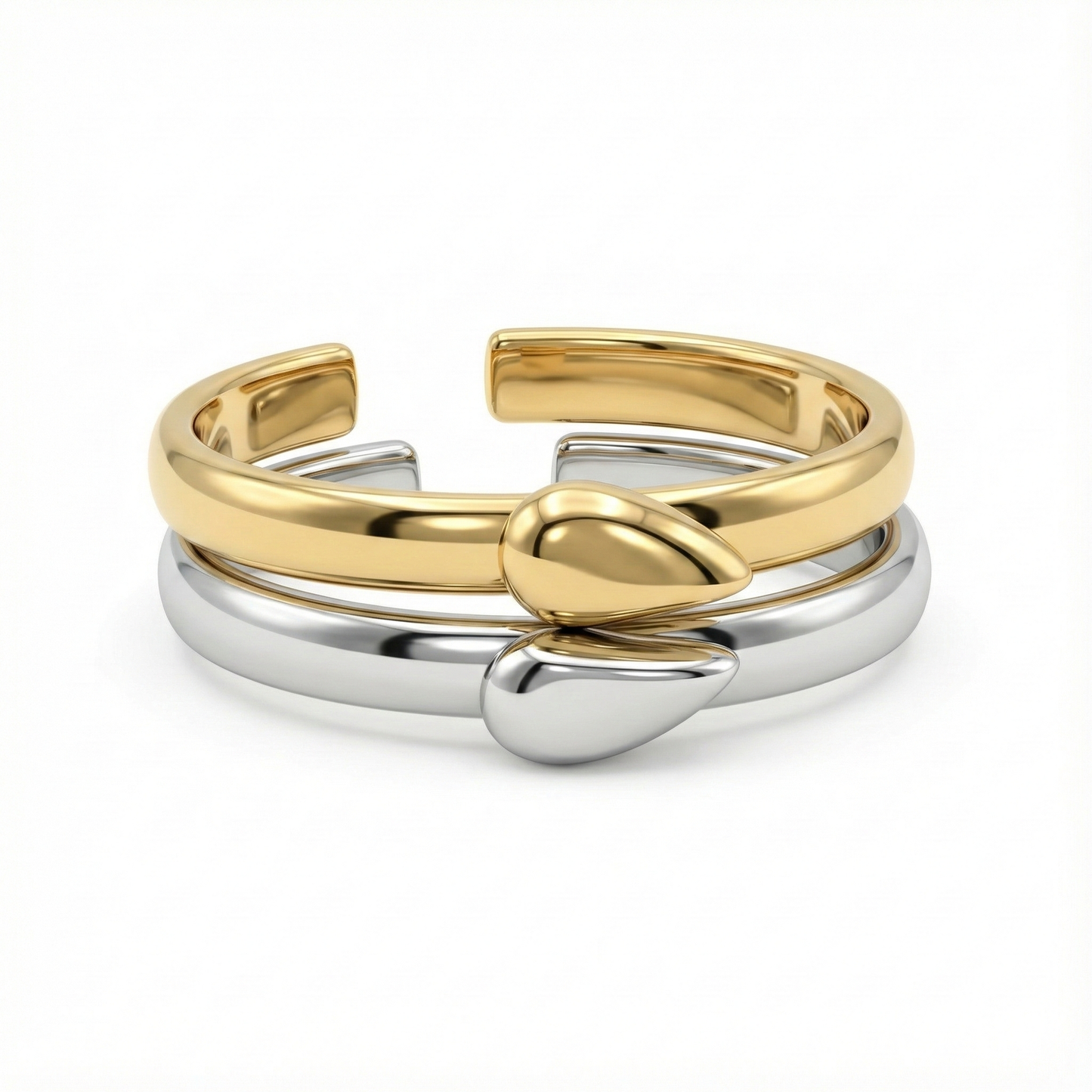 Détail design duo cœur acier inoxydable doré et argent