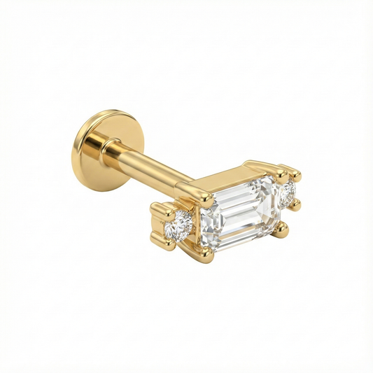 Piercing argent 925 doré à l’or 18k avec zircon taille émeraude