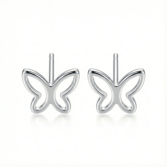 Paires de puces d'oreilles papillon ajouré en argent 925 sterling (massif), design minimaliste et brillant