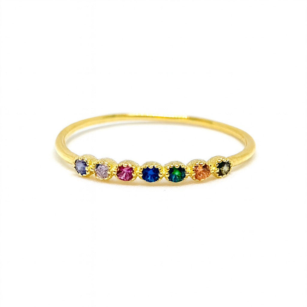 Bague Argent 925 doré à l'Or Fin Zircons Arc-en-Ciel 7 Couleurs
