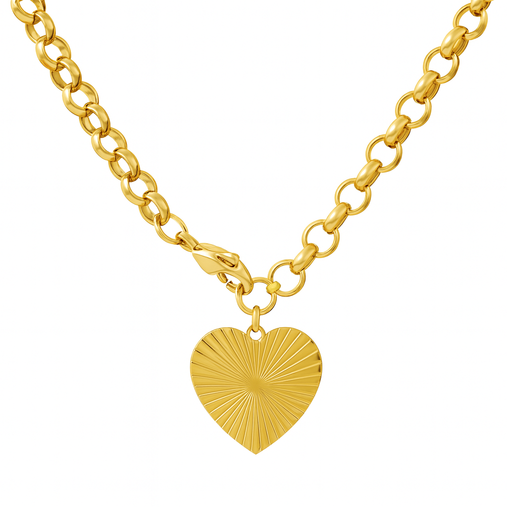 Collier Acier Inoxydable Doré Pendentif Cœur Gravé
