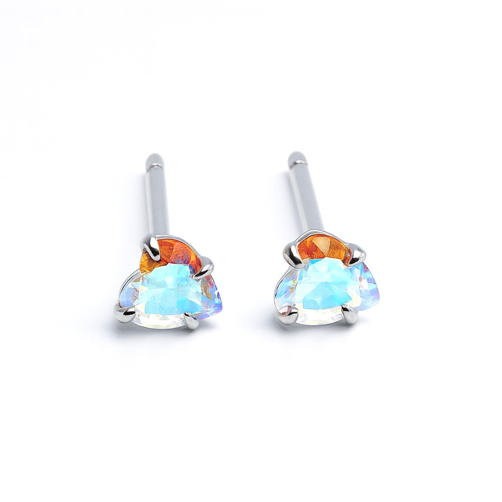 Boucles d'Oreilles Clous Argent 925 Zircon Coeur Aurore Boréale
