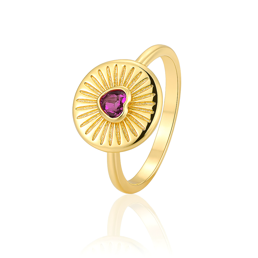 Bague Plaqué Or Médaillon Solaire & Cœur Rose