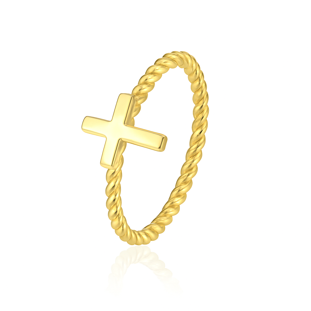 Bague Plaqué Or Torsadée Croix Dorée