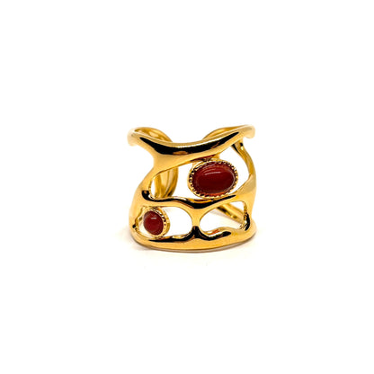 Bague acier doré agate rouge