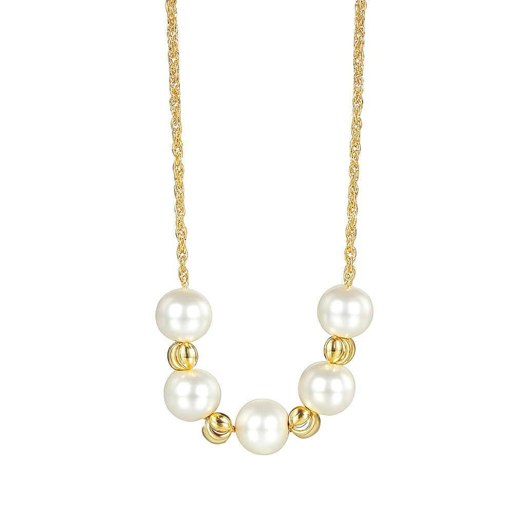 Collier Plaqué Or Perles Blanches & Billes Dorées