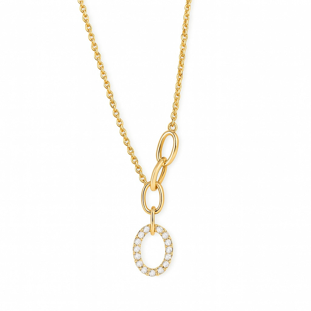 Collier Plaqué Or Pendentif Ovale Zircons