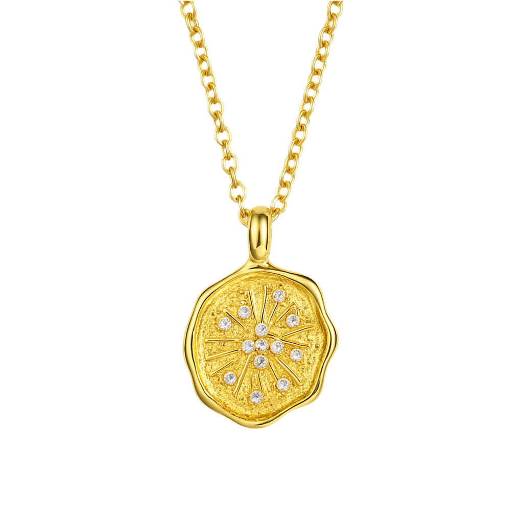 Collier Plaqué Doré Médaillon Ancien Cachet de Cire Zircons