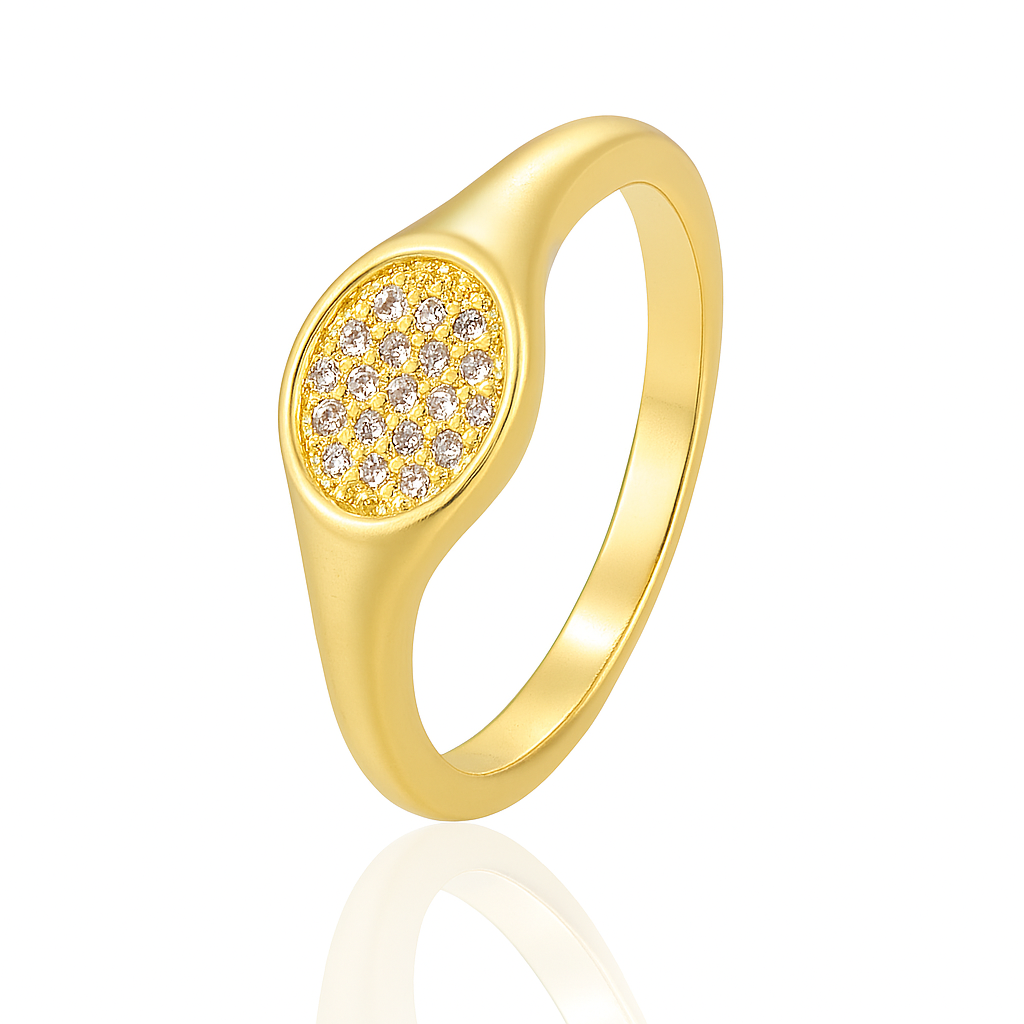 Bague Plaqué Or Ovale Pavée Zircons