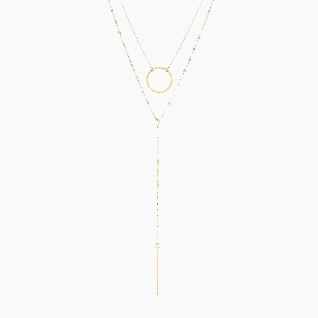 Collier Acier Inoxydable Doré Double Rang Cercle & Barre Style Minimaliste