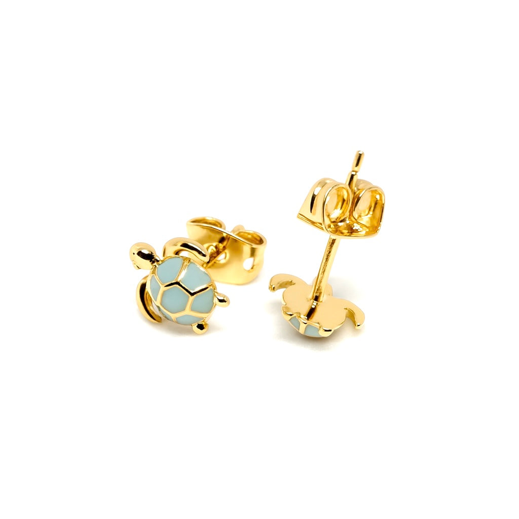 Boucles d'Oreilles Puces Plaqué Or Tortue Turquoise