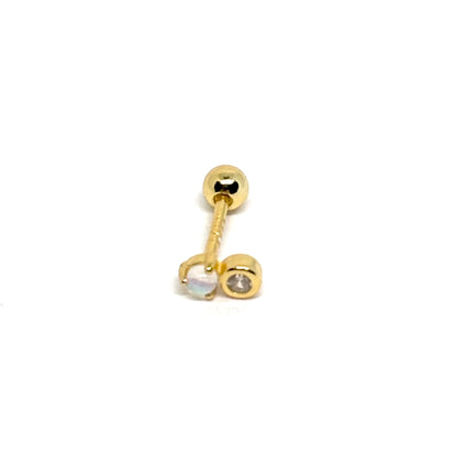 Boucle d’oreille unique argent 925 doré à l’or 18k zircon et opale