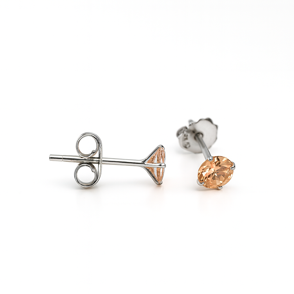 Boucles d'Oreilles Clous Argent Sterling 925 Zircon Champagne