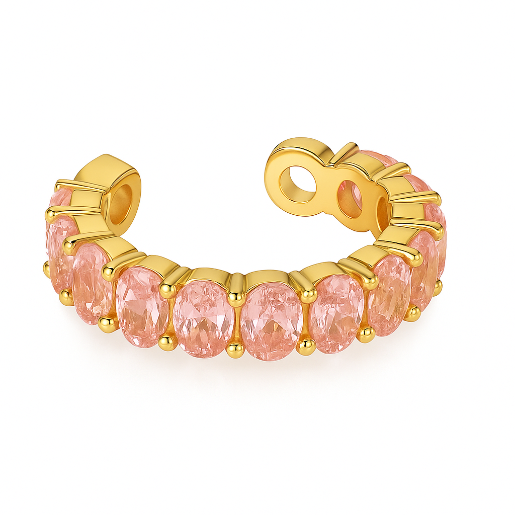 Bague Acier Inoxydable Doré Pierres Roses