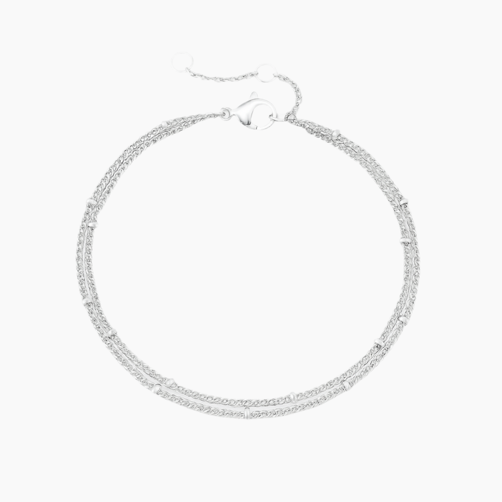 Bracelet Acier Inoxydable Double Chaines Mailles Perlées