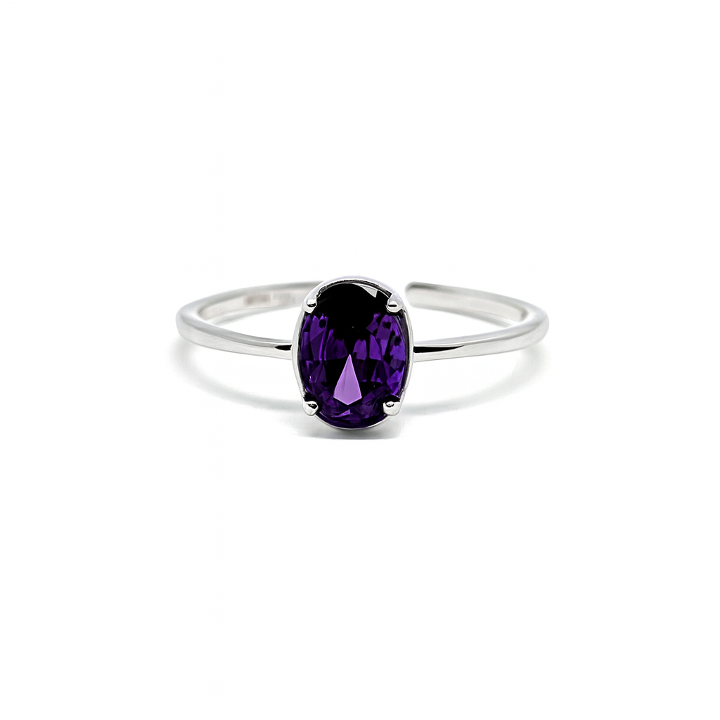 Bague Argent 925 Zircon Ovale Améthyste