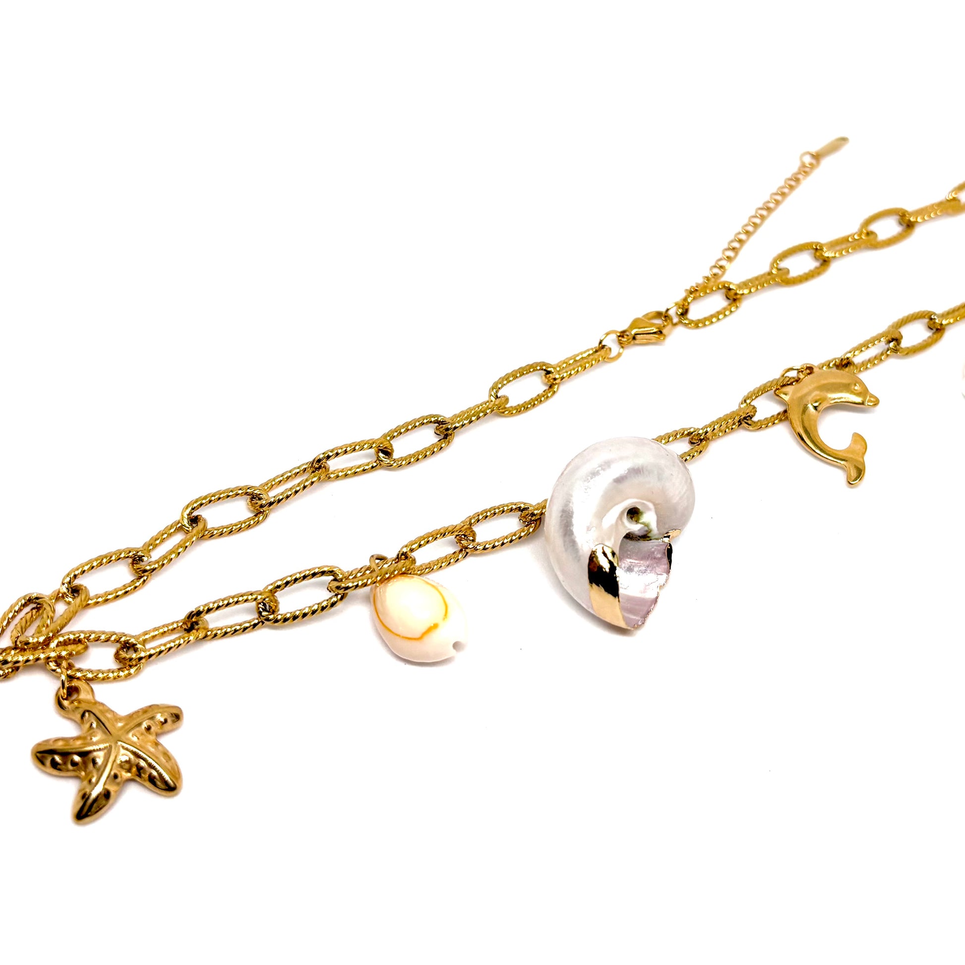 Collier Acier Inoxydable Doré à Charms Marins