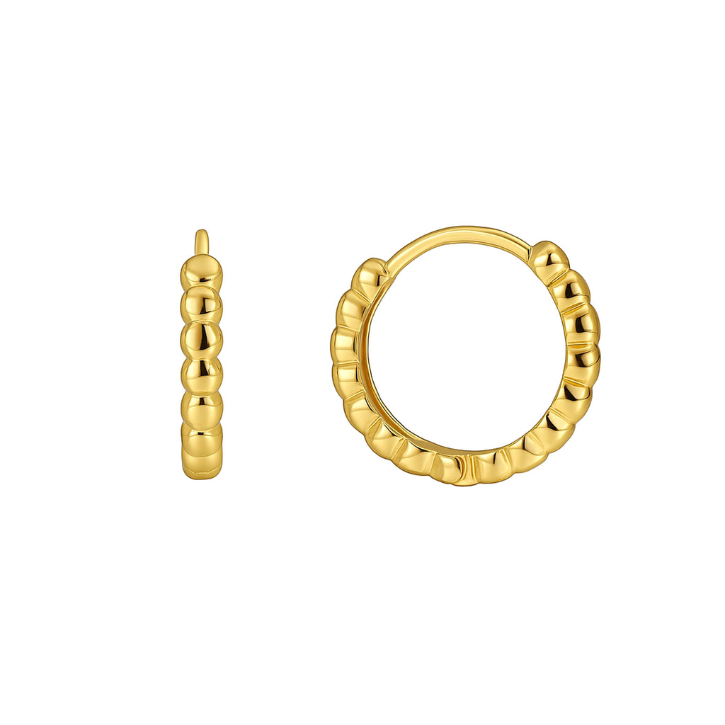 Boucles d'Oreilles Plaqué Or Créoles à Relief Perlé