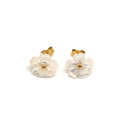 Boucles d’oreilles acier doré fleurs blanches