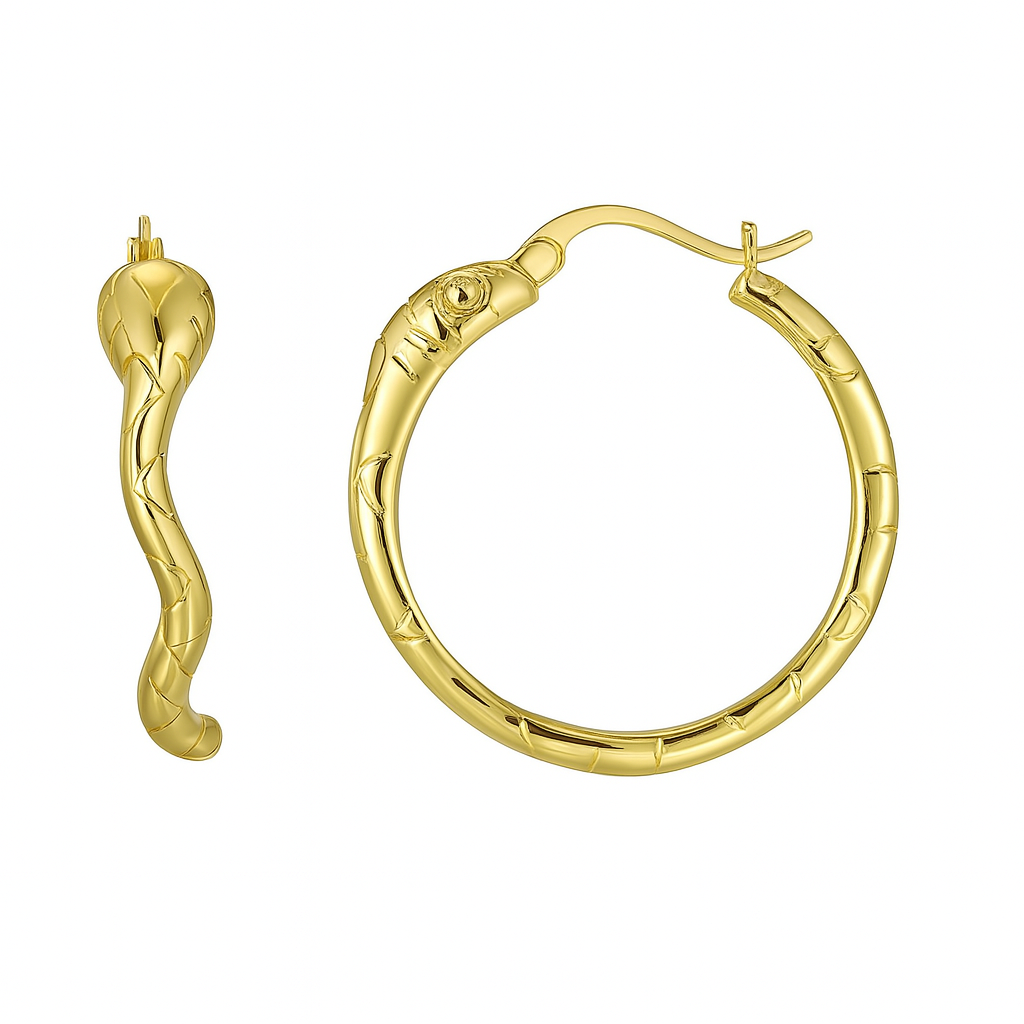 Boucles d'Oreilles Plaqué Or Créoles Serpent