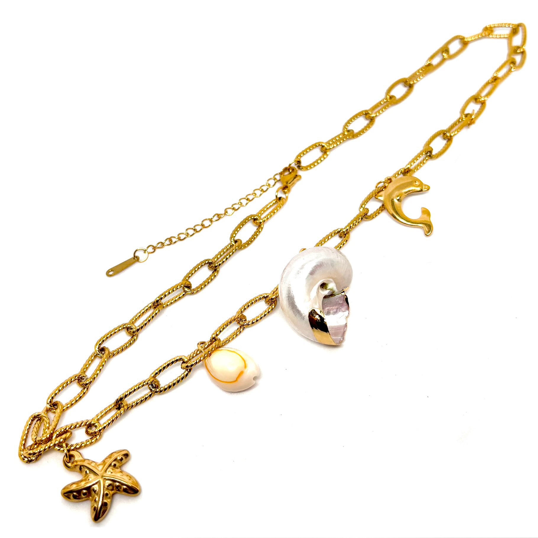 Collier Acier Inoxydable Doré à Charms Marins