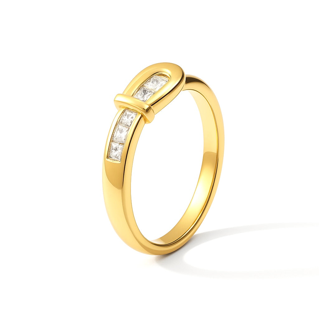 Bague Plaqué Or Nœud Moderne Zircons