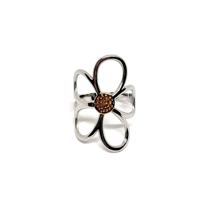 Bague acier argent fleur pétales argent