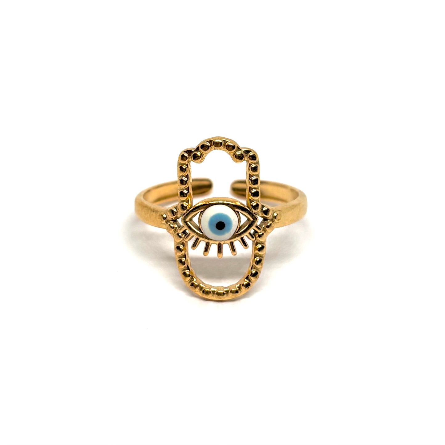 Bague acier doré œil protecteur