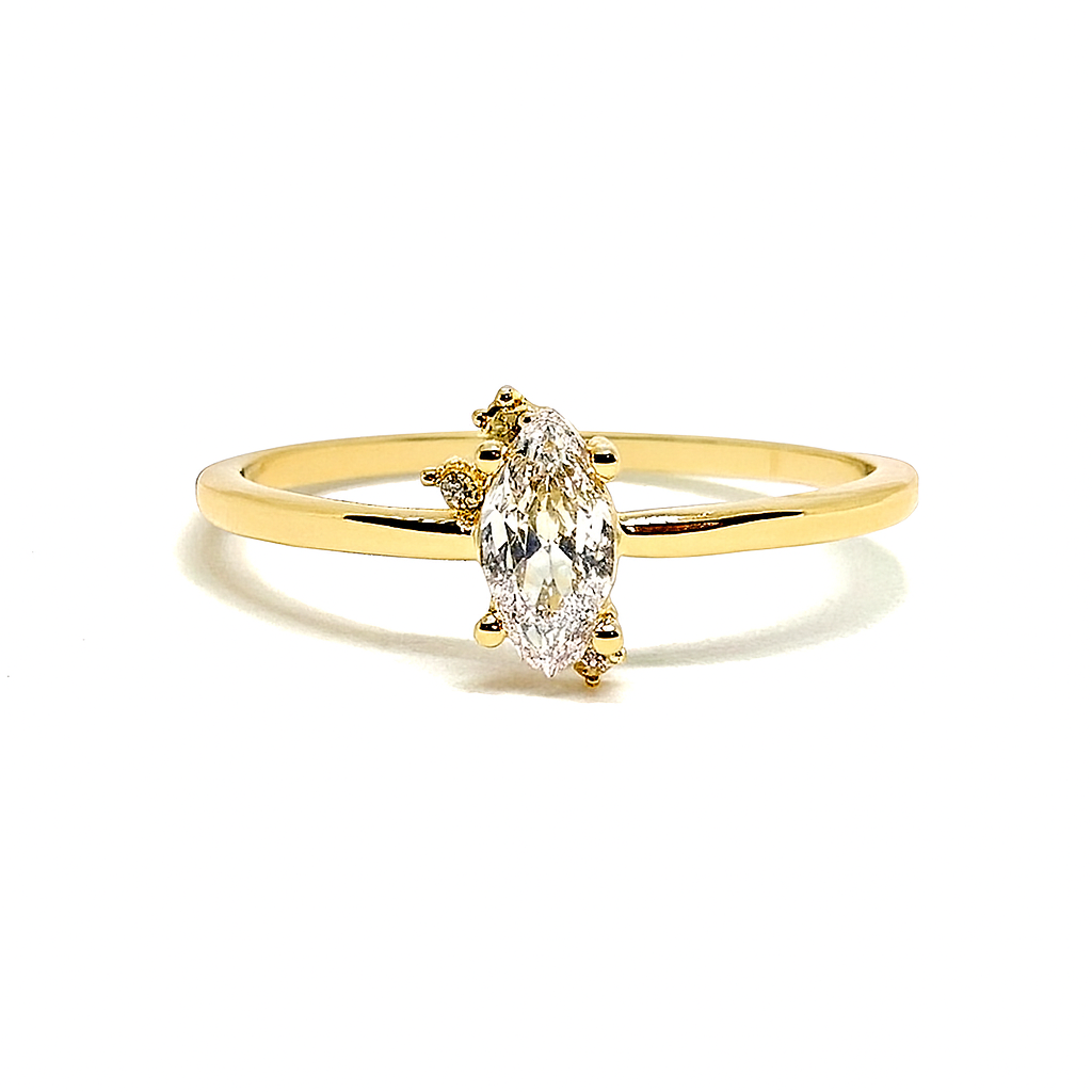 Bague Plaqué Or Pierre Marquise & Éclats