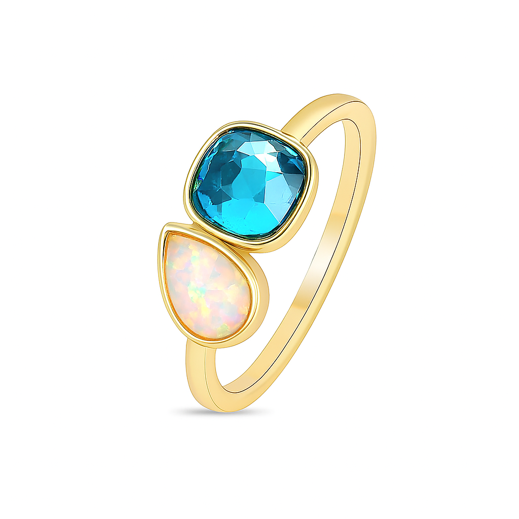 Bague Plaqué Or Pierre Bleu Océan & Opale