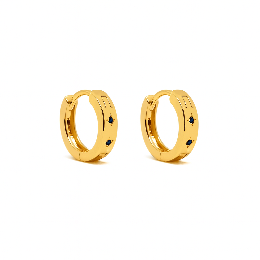 Boucles d'Oreilles Plaqué Or Créoles Zircons Bleus Étoiles