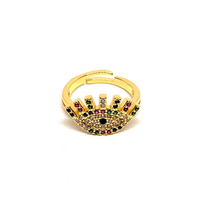 Bague acier doré œil protecteur multicolore
