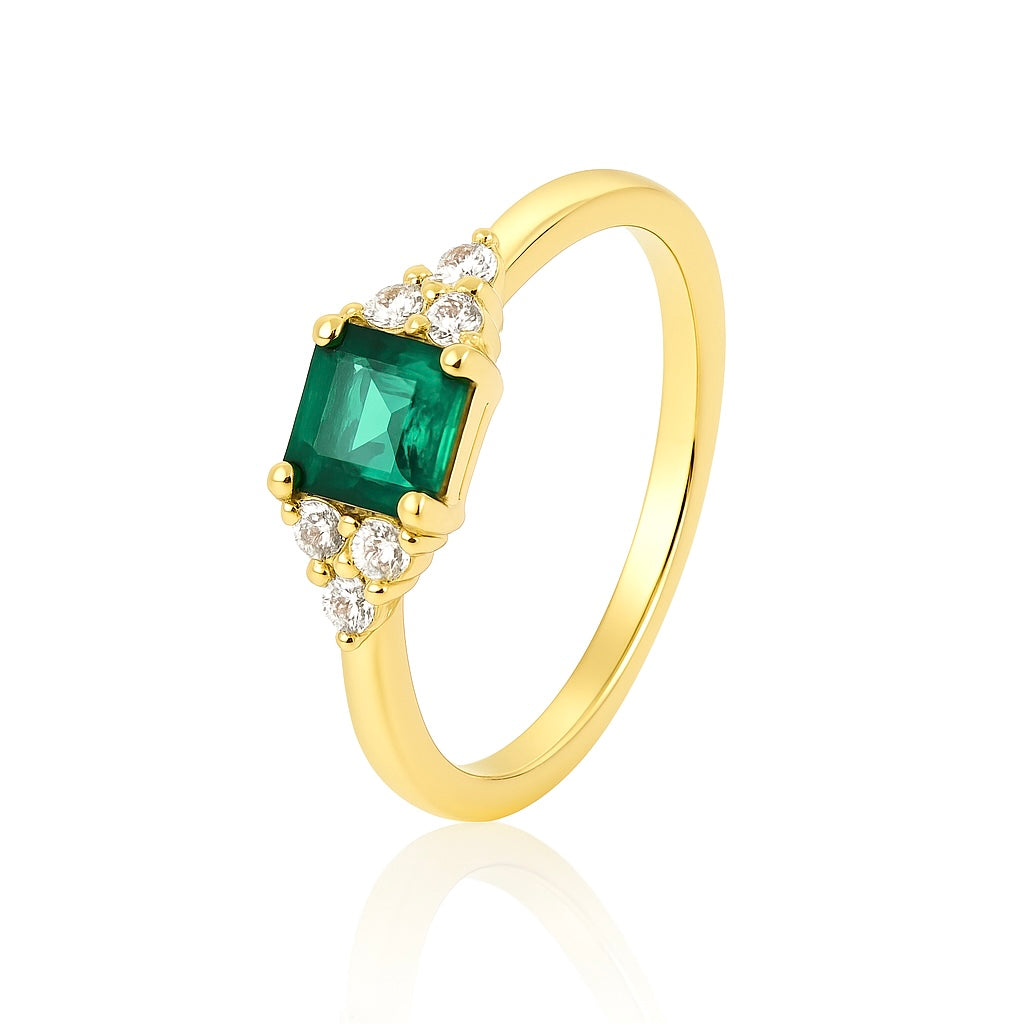 Bague Plaqué Or Pierre Verte Taillée Émeraude