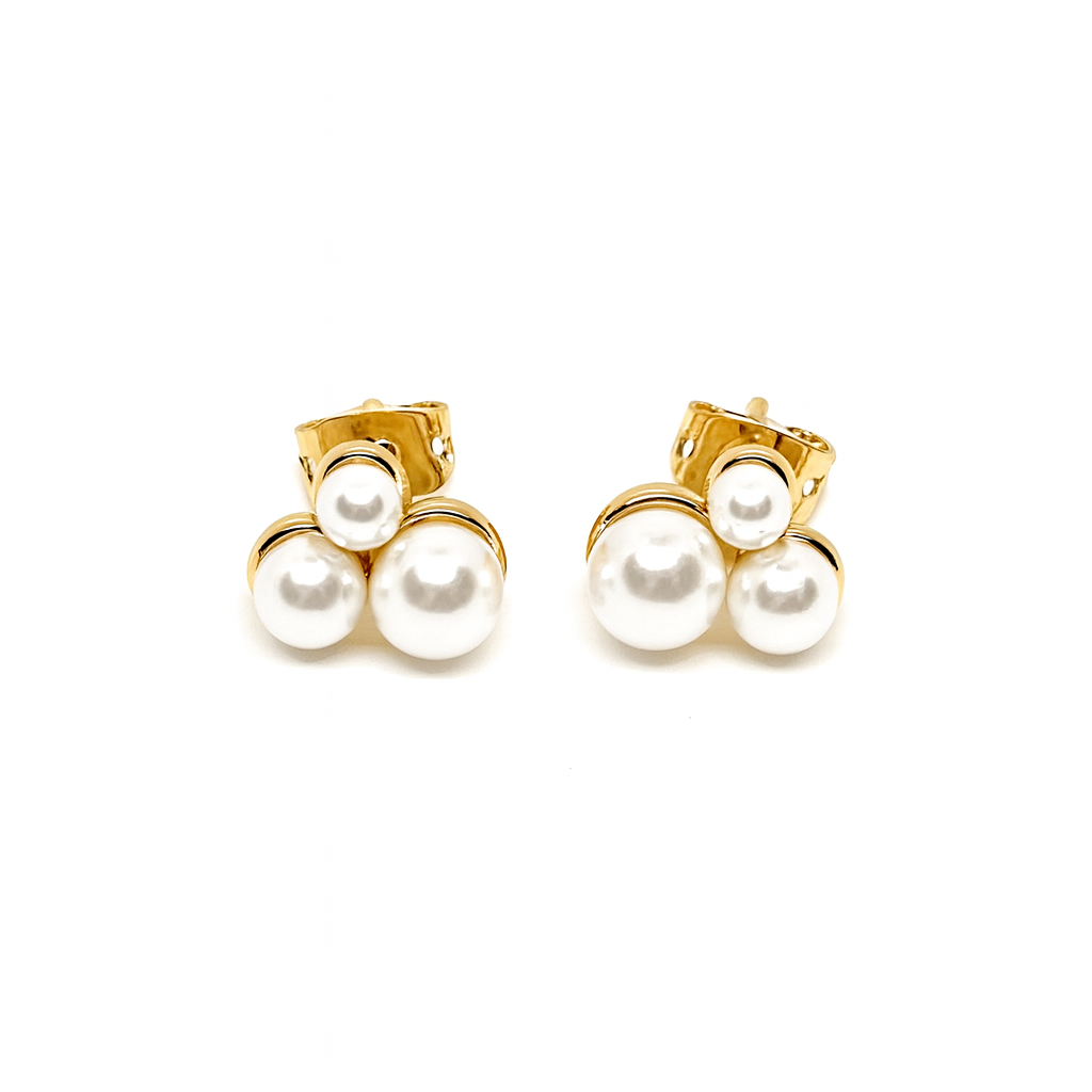 Boucles d'Oreilles Plaqué Or Puces Triple Perles
