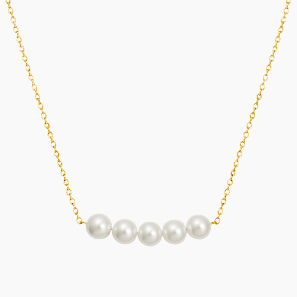 Collier Acier Inoxydable Doré Six Perles Minimaliste