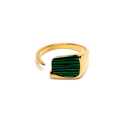 Bague acier doré malachite
