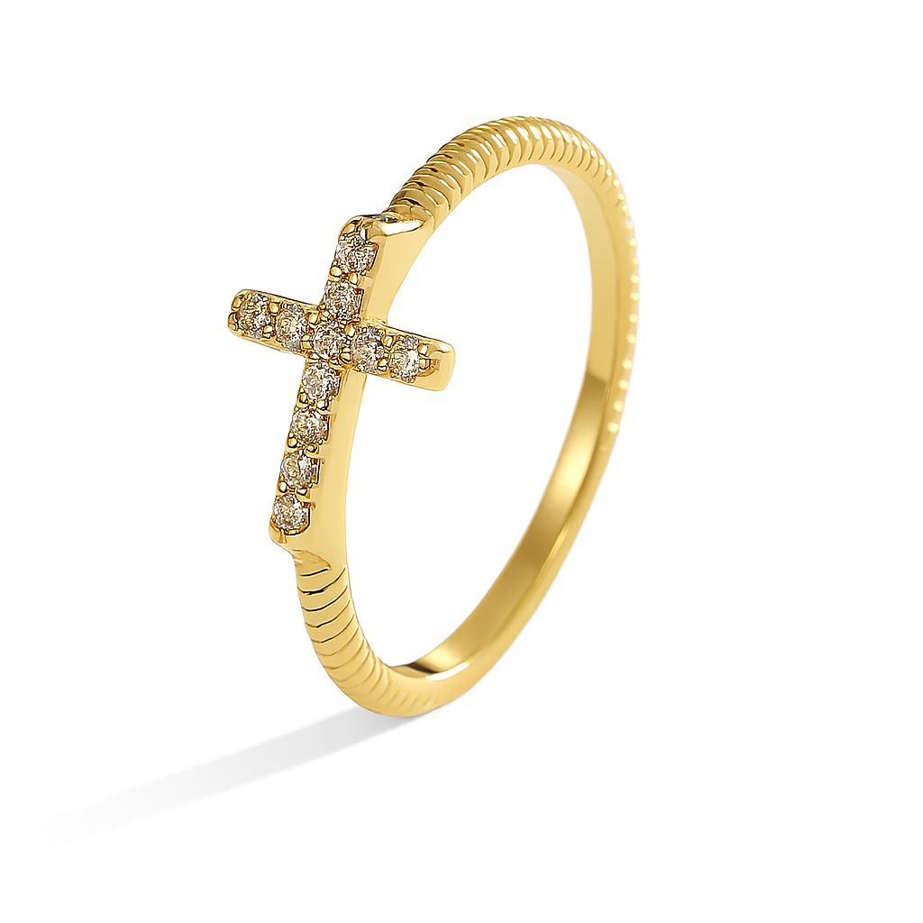 Bague Plaqué Or Croix Pavée Zircons