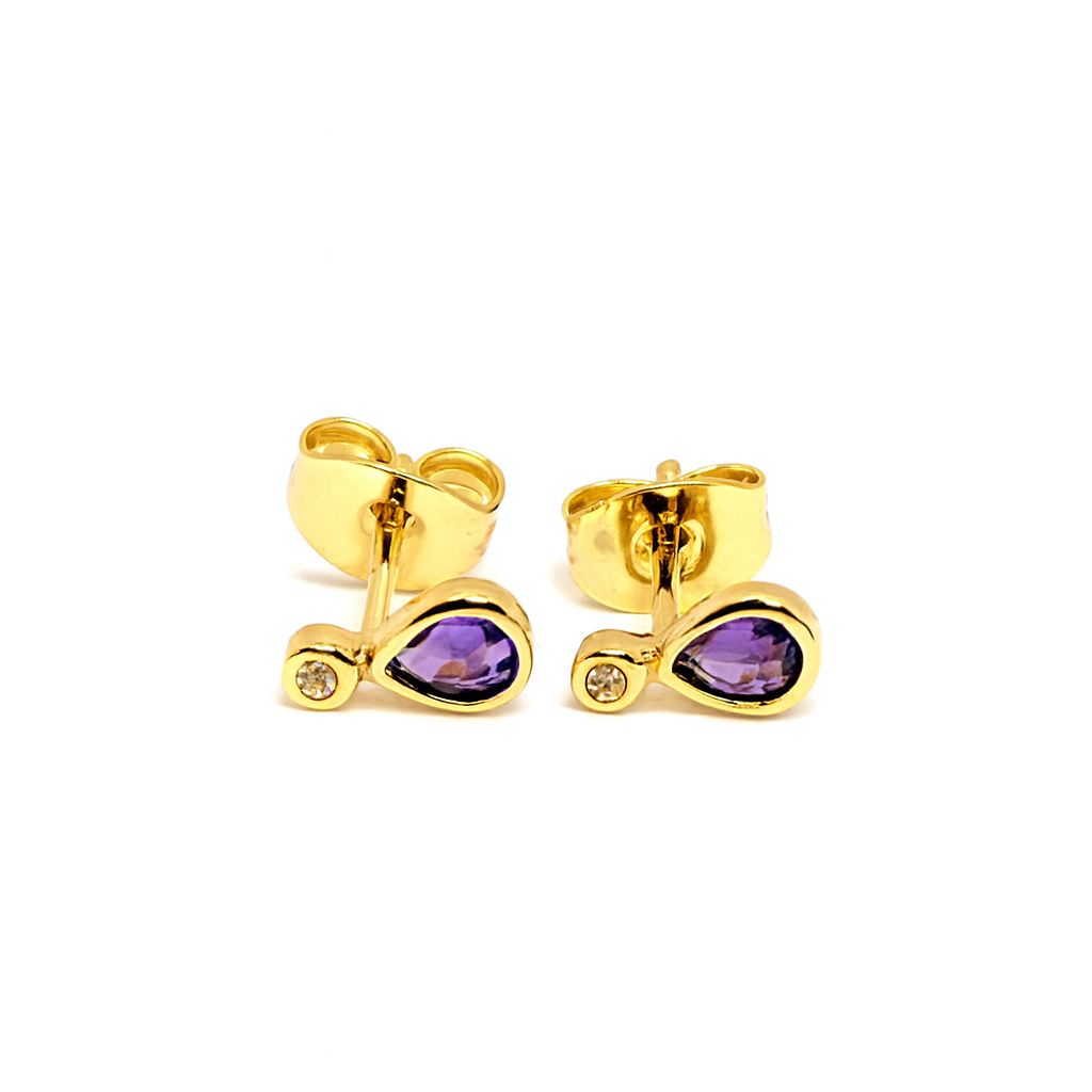 Boucles d'Oreilles Puces Plaqué Or Goutte Améthyste