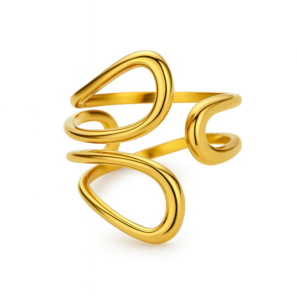 Bague Acier Inoxydable Doré Design Ouvert