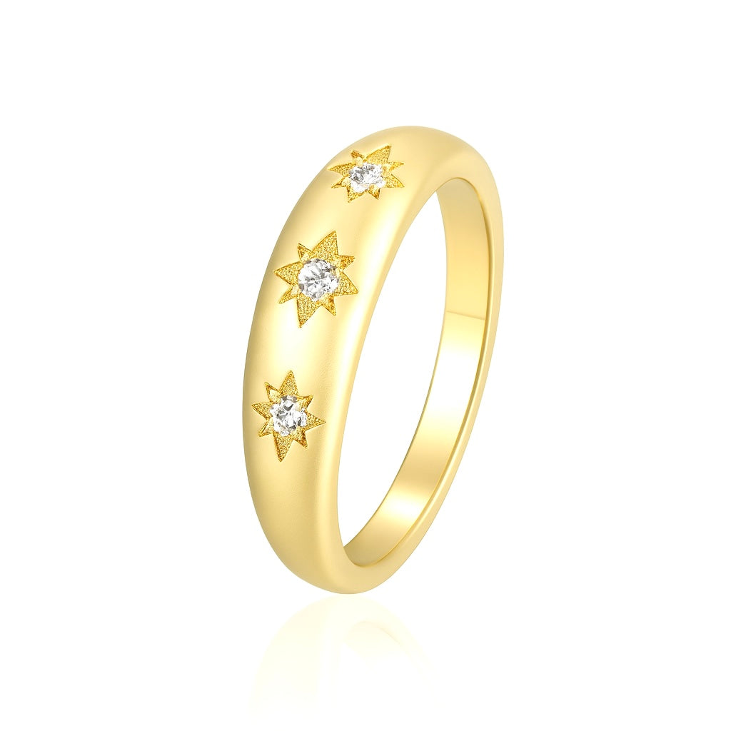 Bague Plaqué Or Gravée Étoiles & Strass