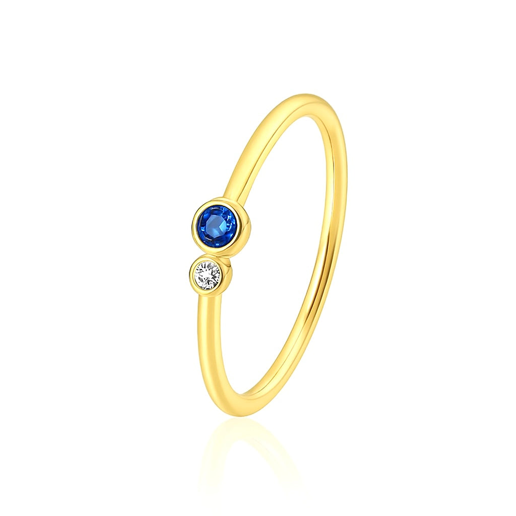 Bague Plaqué Or avec Duo Pierres Bleu Nuit & Blanche