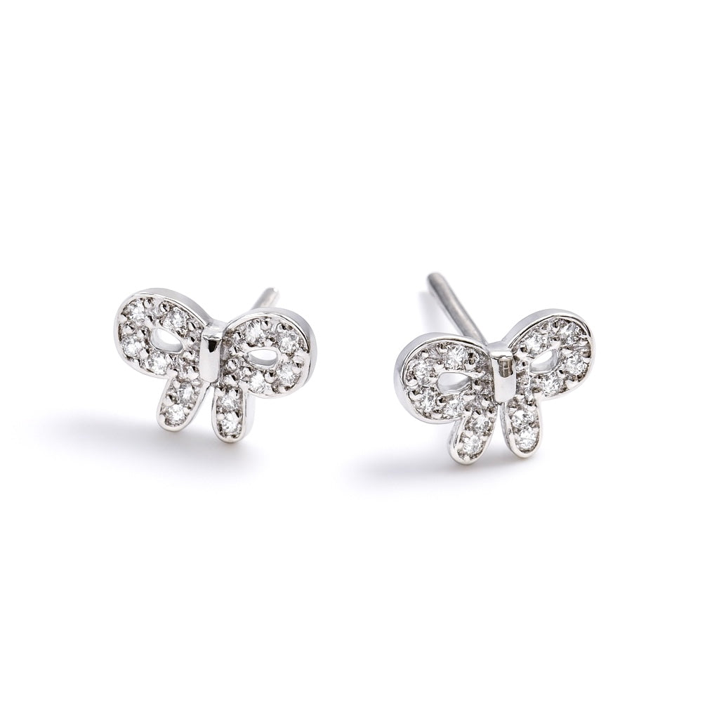 Boucles d'Oreilles Puces Argent Sterling 925 Petits Flots sertis de Zircon