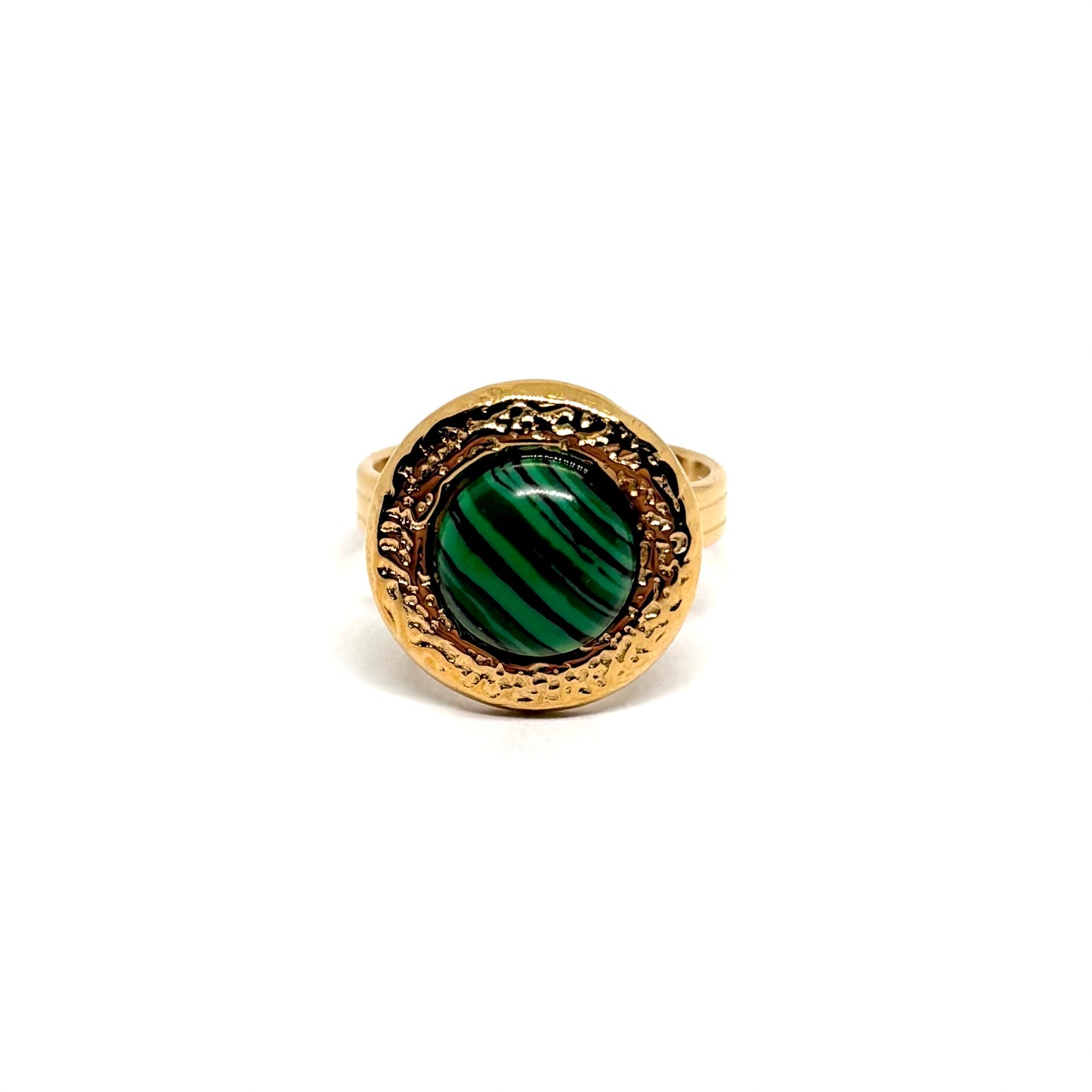 Bague acier doré malachite
