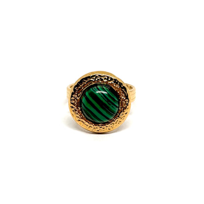 Bague acier doré malachite