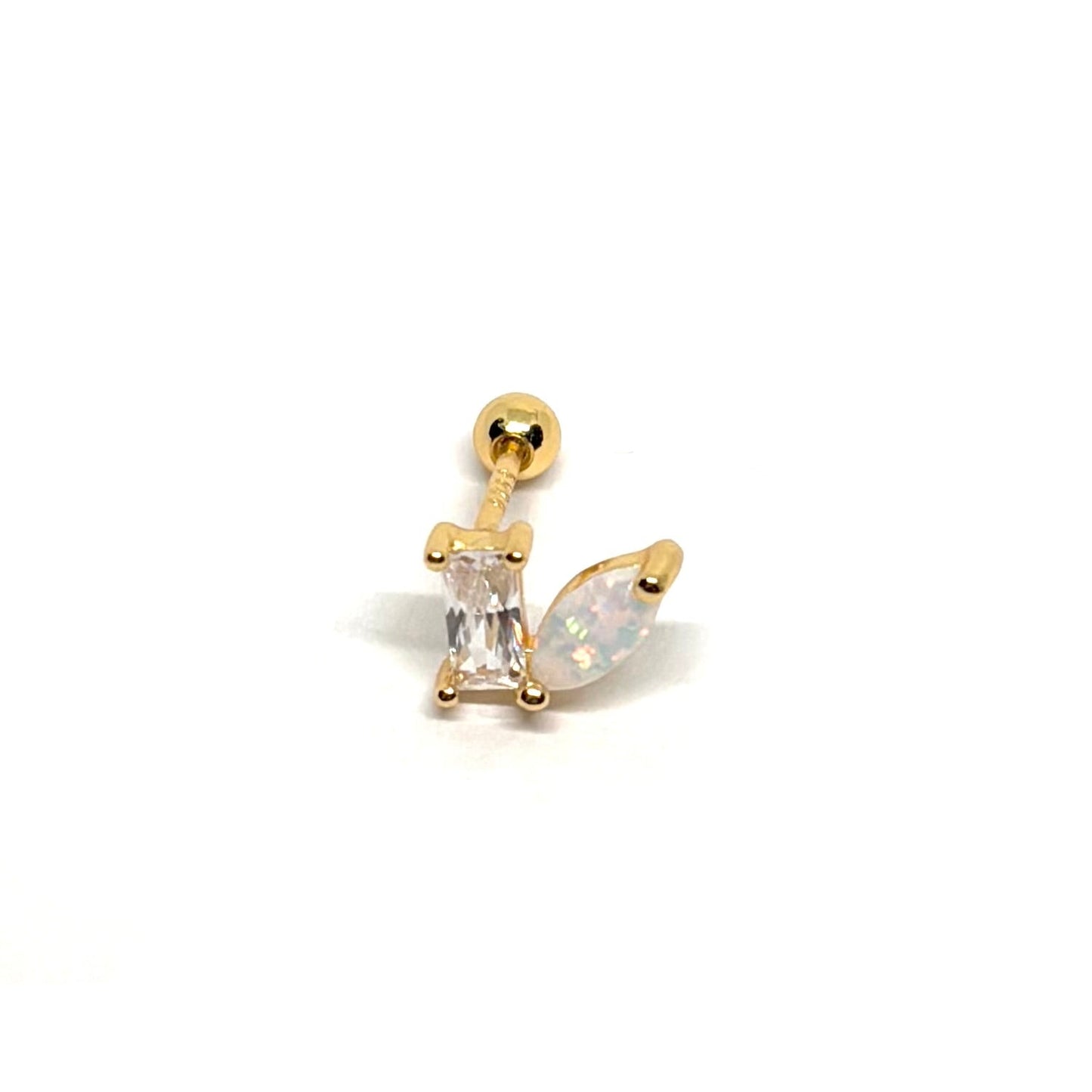 Boucle d’oreille unique argent 925 doré à l’or fin opale et zircon