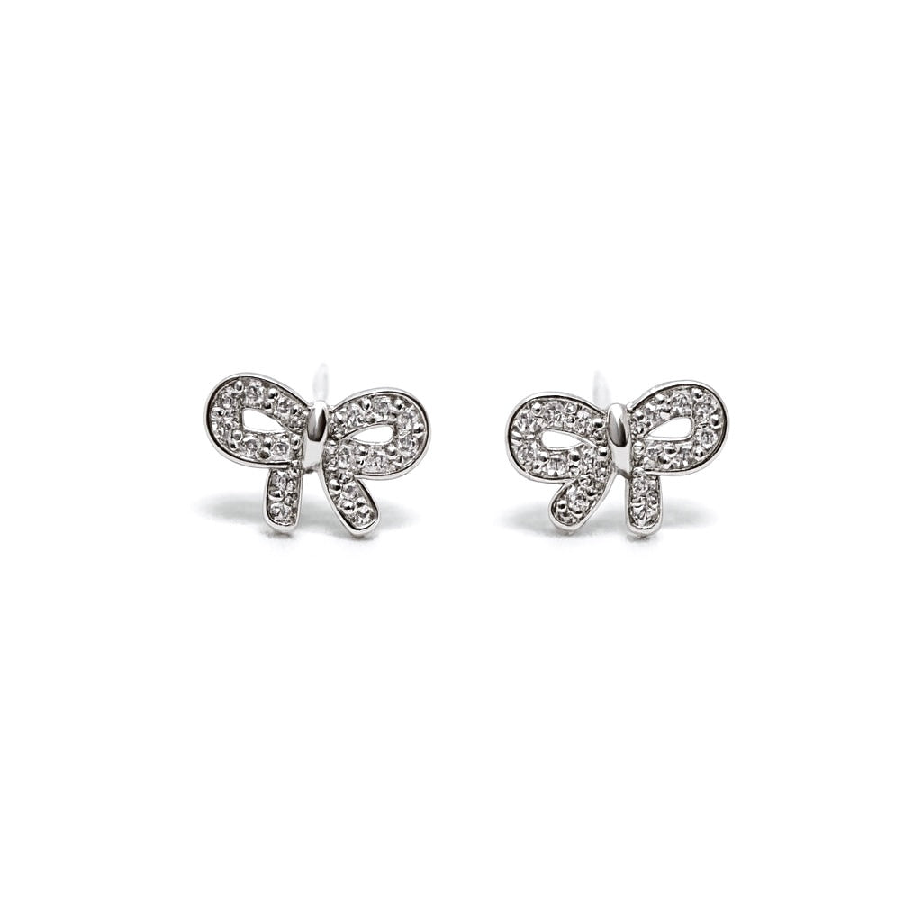 Boucles d'Oreilles Puces Argent Sterling 925 Petits Flots sertis de Zircon