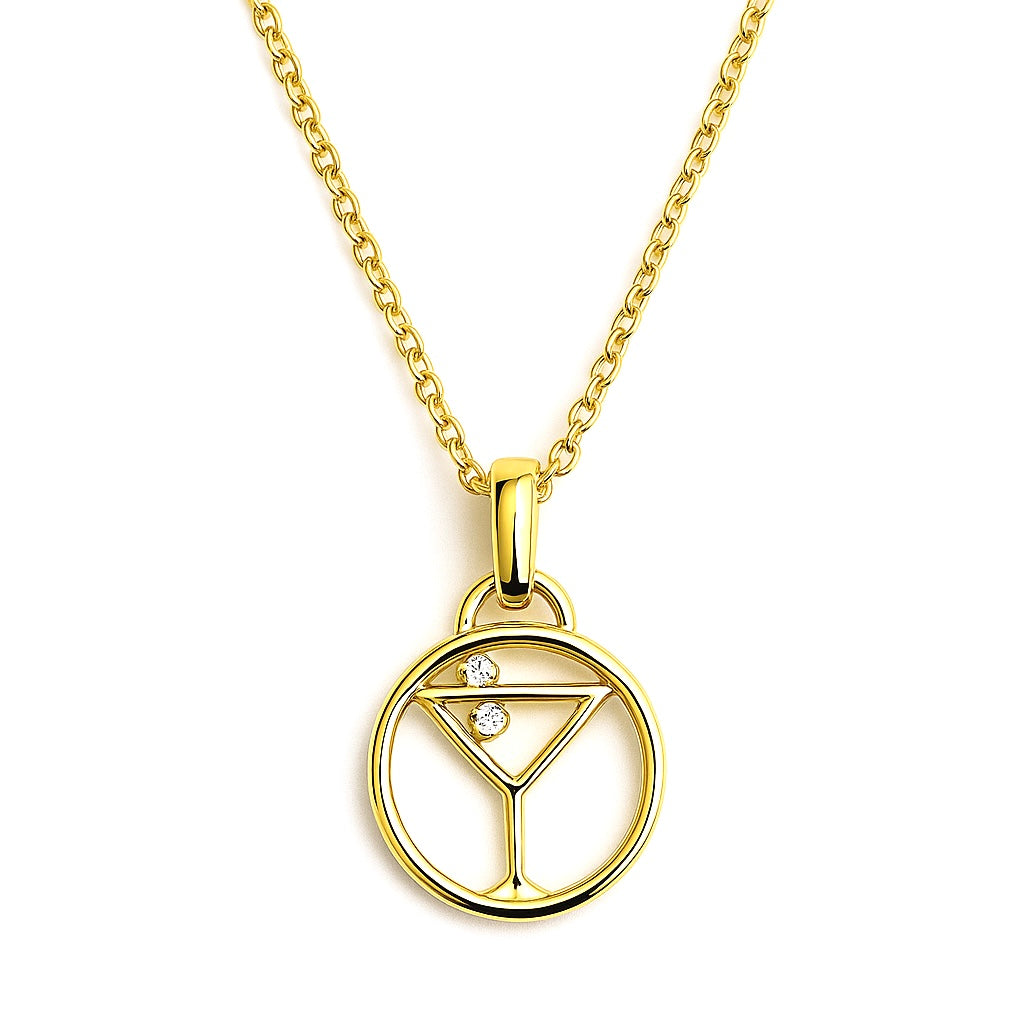 Collier Plaqué Or Pendentif Verre Cocktail Zircons